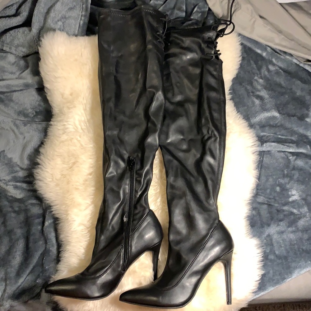 Knee high faux leather boots